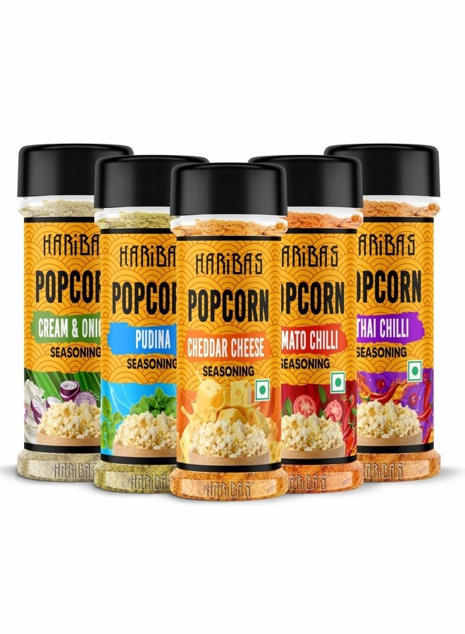 HARIBAS Combo Pack Of 5 Pop Corn Seasoning Powder | Tasty Powder, 50 G Each, Sprinkle On Maggie/French Fries | Cheddar Cheese, Cream Butter & Onion, Tomato Chilli, Thai, Pudina For Popcorn, Nacho - Image 1