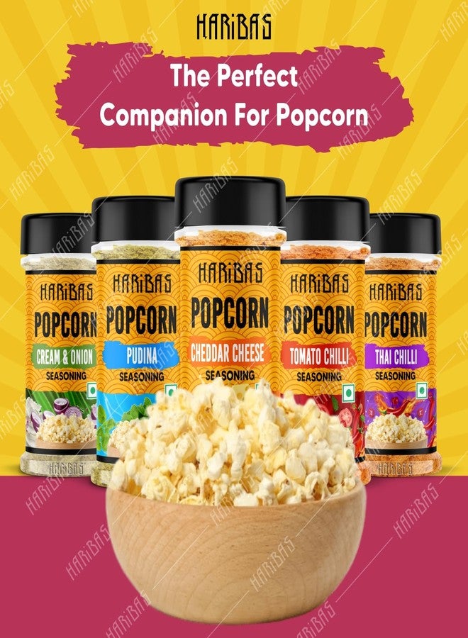 HARIBAS Combo Pack Of 5 Pop Corn Seasoning Powder | Tasty Powder, 50 G Each, Sprinkle On Maggie/French Fries | Cheddar Cheese, Cream Butter & Onion, Tomato Chilli, Thai, Pudina For Popcorn, Nacho - Image 5