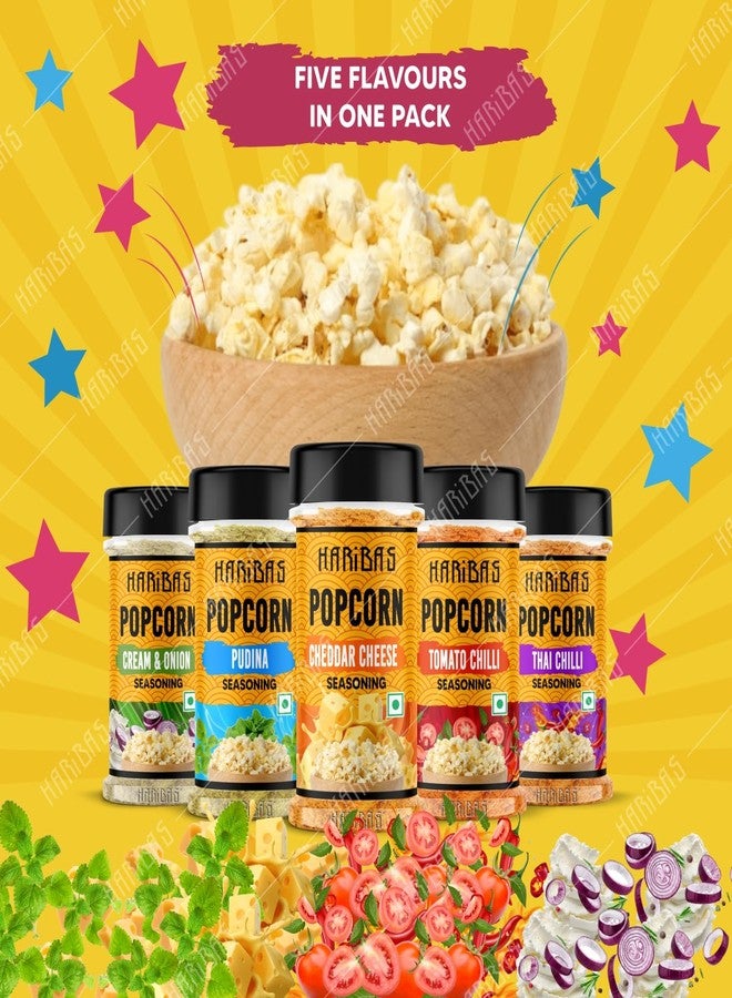 HARIBAS Combo Pack Of 5 Pop Corn Seasoning Powder | Tasty Powder, 50 G Each, Sprinkle On Maggie/French Fries | Cheddar Cheese, Cream Butter & Onion, Tomato Chilli, Thai, Pudina For Popcorn, Nacho - Image 4