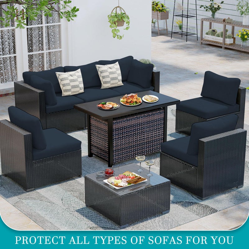 BIETYONE 14Pcs Stretch Patio Cushion Covers,Outdoor Couch Covers Replacement,Outdoor Couch & Sofa Slipcovers,for Patio Furniture Cushion Covers,Washable Reusable Furniture Protector (Gray Blue,Cover Only) - Image 4
