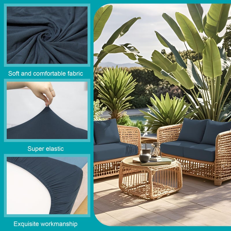 BIETYONE 14Pcs Stretch Patio Cushion Covers,Outdoor Couch Covers Replacement,Outdoor Couch & Sofa Slipcovers,for Patio Furniture Cushion Covers,Washable Reusable Furniture Protector (Gray Blue,Cover Only) - Image 3