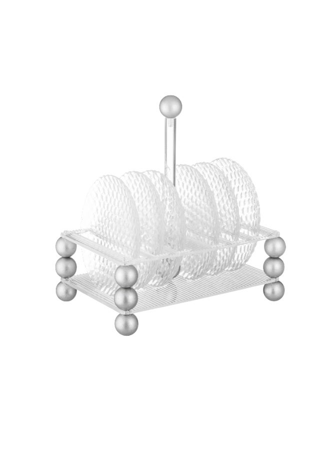 Dania A set of 6 clear glass plates for sweets, nuts and serving all occasions, with a clear acrylic stand featuring beautiful and elegant silver ball decorations. Plate size: 15 cm. - Image 3