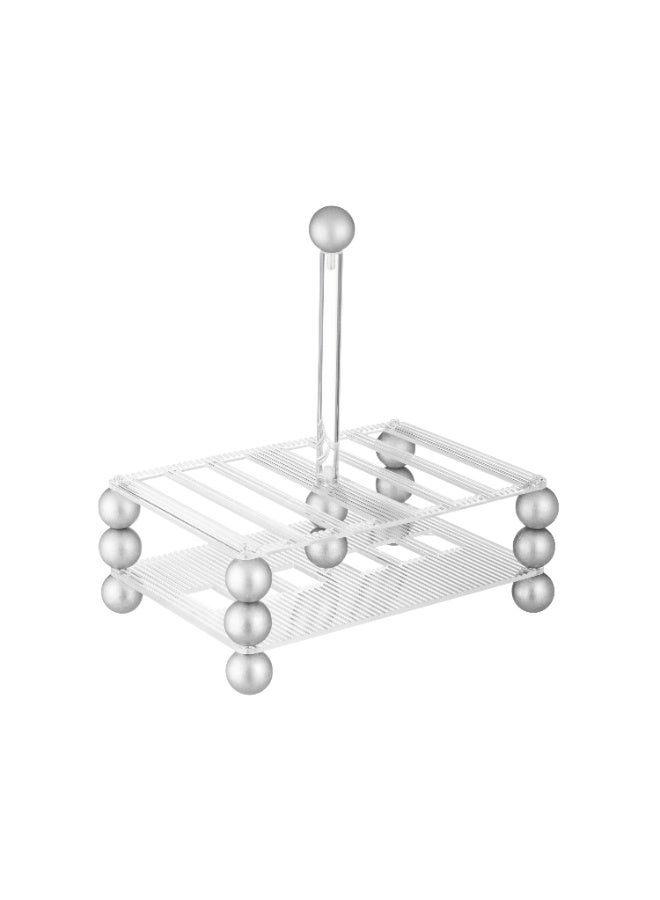 Dania A set of 6 clear glass plates for sweets, nuts and serving all occasions, with a clear acrylic stand featuring beautiful and elegant silver ball decorations. Plate size: 15 cm. - Image 5