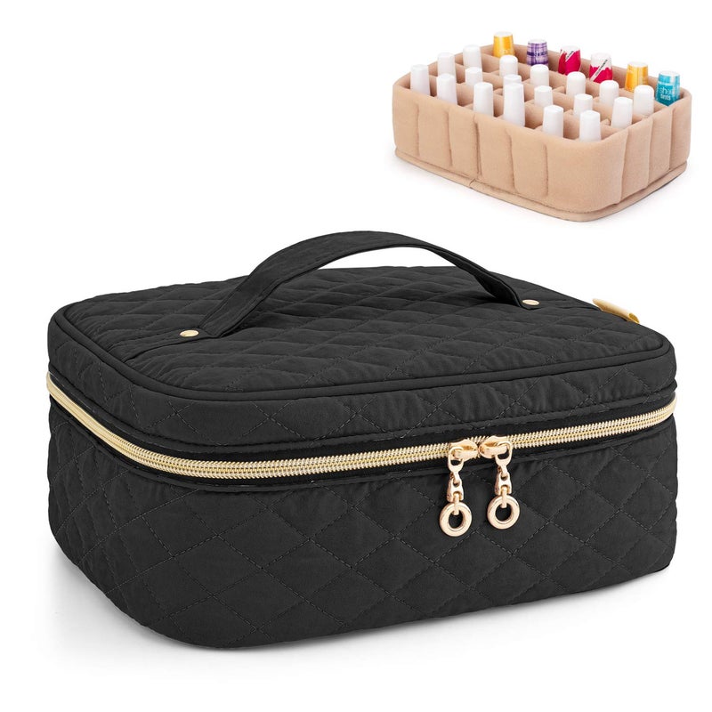 Yarwo Nail Polish Carrying Bag Holds 24 Bottles 15ml05 floz Travel Storage Organizer for Nail Polish and Manicure Accessories Black
