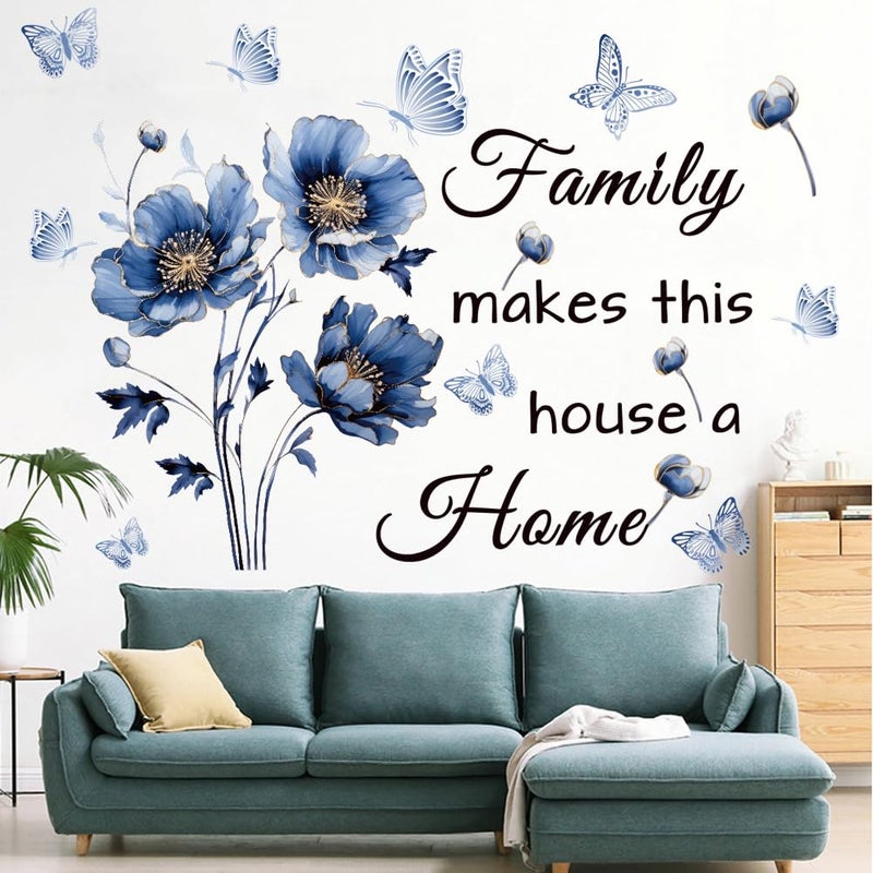 Datesno Blue Family Quote Wall Stickers Family Make This House a Home Wall Decals Peel and Stick Vinyl Wall Sticker for Living Room Bedroom Office (Blue-Black) - Image 2