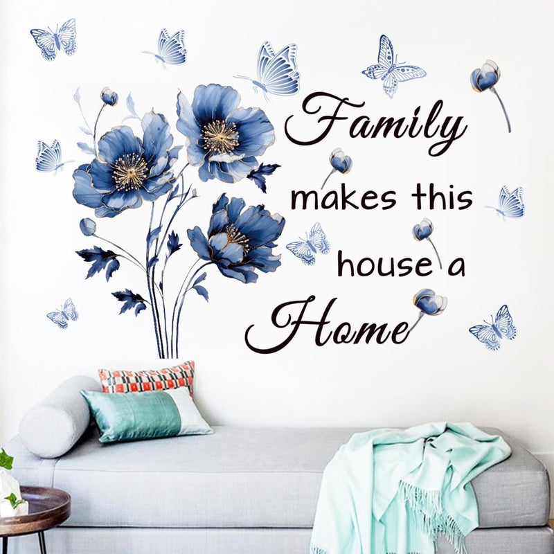 Datesno Blue Family Quote Wall Stickers Family Make This House a Home Wall Decals Peel and Stick Vinyl Wall Sticker for Living Room Bedroom Office (Blue-Black) - Image 4