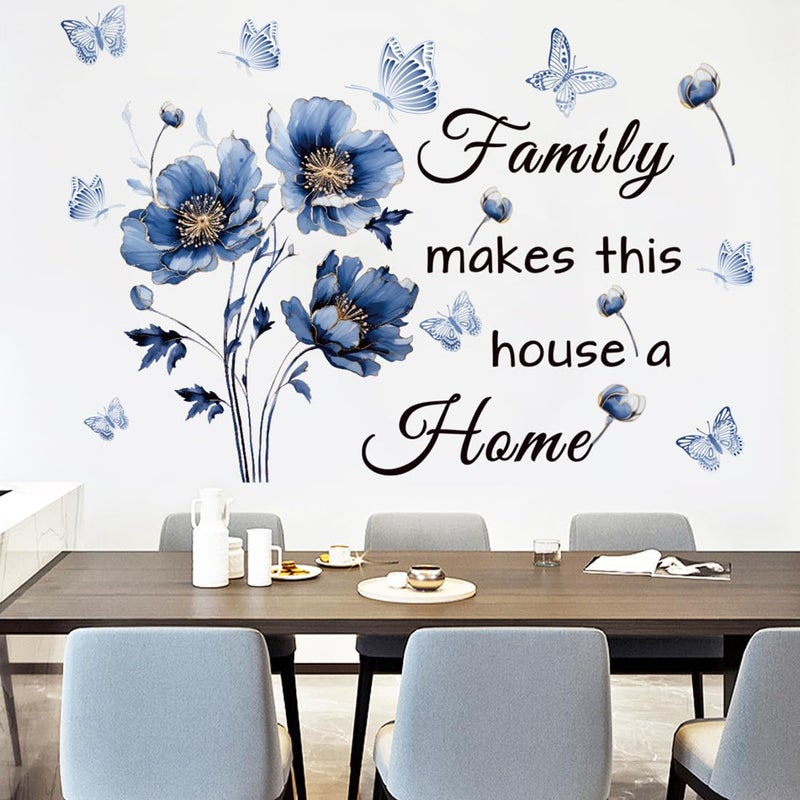 Datesno Blue Family Quote Wall Stickers Family Make This House a Home Wall Decals Peel and Stick Vinyl Wall Sticker for Living Room Bedroom Office (Blue-Black) - Image 3