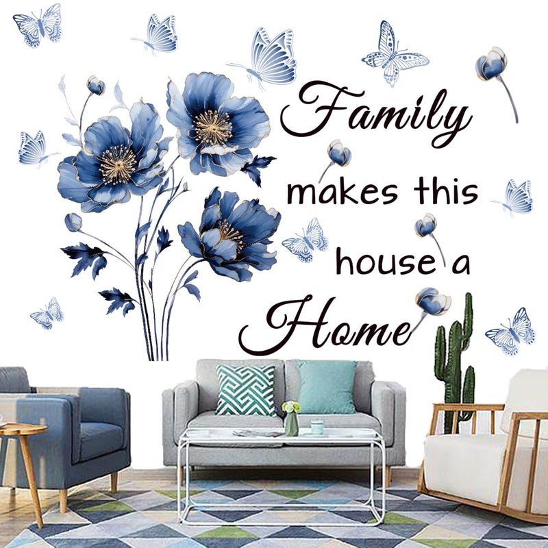 Datesno Blue Family Quote Wall Stickers Family Make This House a Home Wall Decals Peel and Stick Vinyl Wall Sticker for Living Room Bedroom Office (Blue-Black) - Image 5