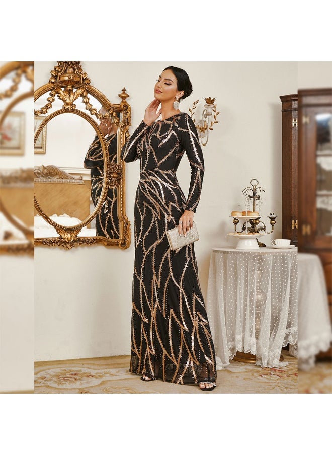 مدام يونيك فستان سهرة بأكمام طويلة و ياقة دائرية مزين بالترتر  - Image 3