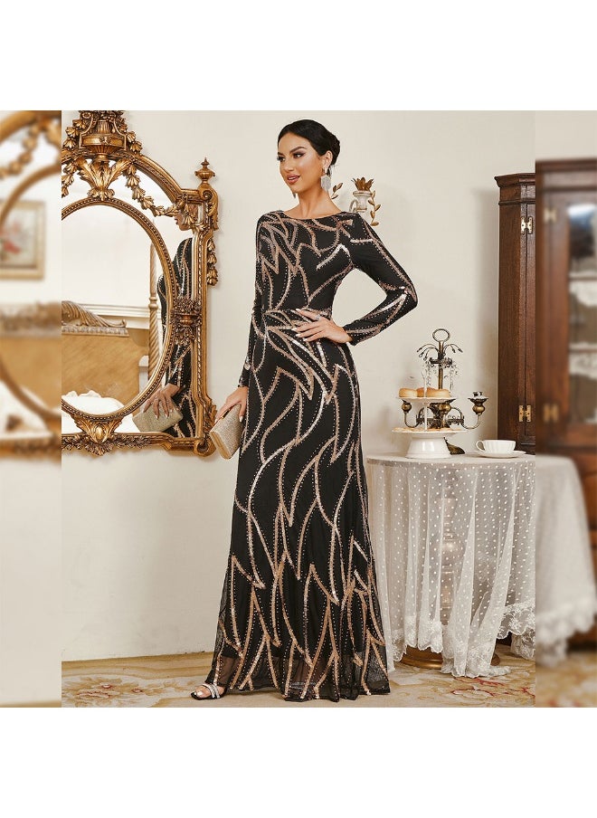 مدام يونيك فستان سهرة بأكمام طويلة و ياقة دائرية مزين بالترتر  - Image 4