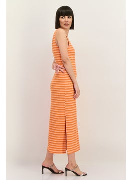 Lefties Women Stripe Maxi Dress, Orange  - Image 3