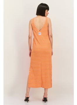 Lefties Women Stripe Maxi Dress, Orange  - Image 4