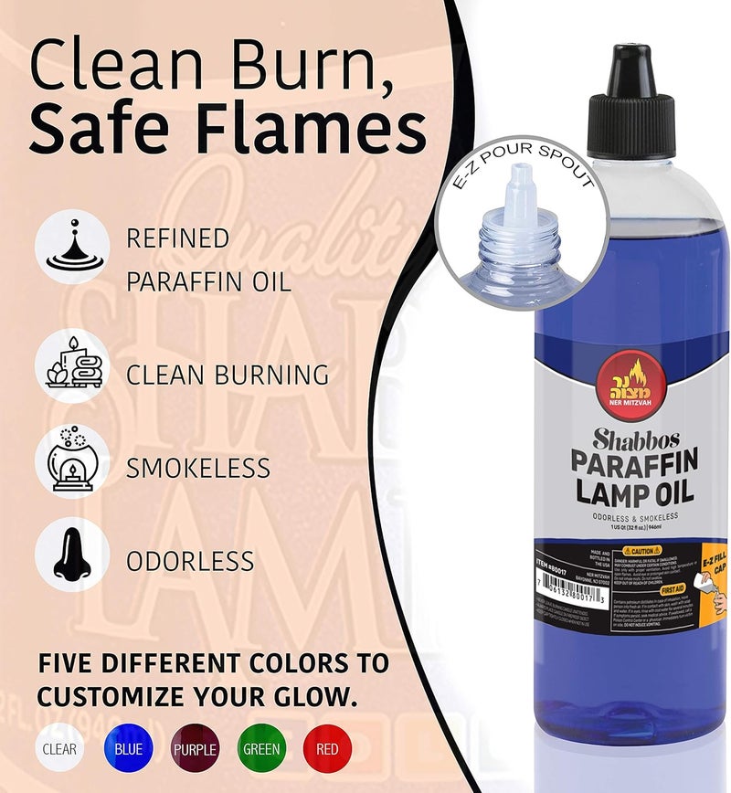 Ner Mitzvah Paraffin Lamp Oil - Blue, 32oz Smokeless and Odorless Fuel for Indoor and Outdoor Use - Image 2