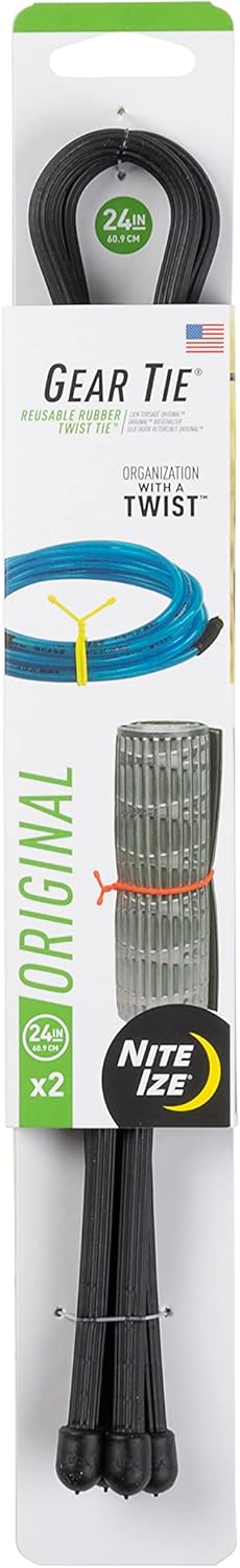NiteIze Nite Ize GT242PK01 N01825 Original Gear Reusable Rubber Twist TieMade in The USA 24 2 Pack Black - Image 1