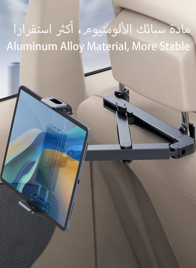 Car Mobile Holder, Tablet stand, Aluminum alloy support arm, More stable, 360° rotation, Installed on the car headrest, Suitable for 5-14 inch smartphones and tablets, Black - Image 1