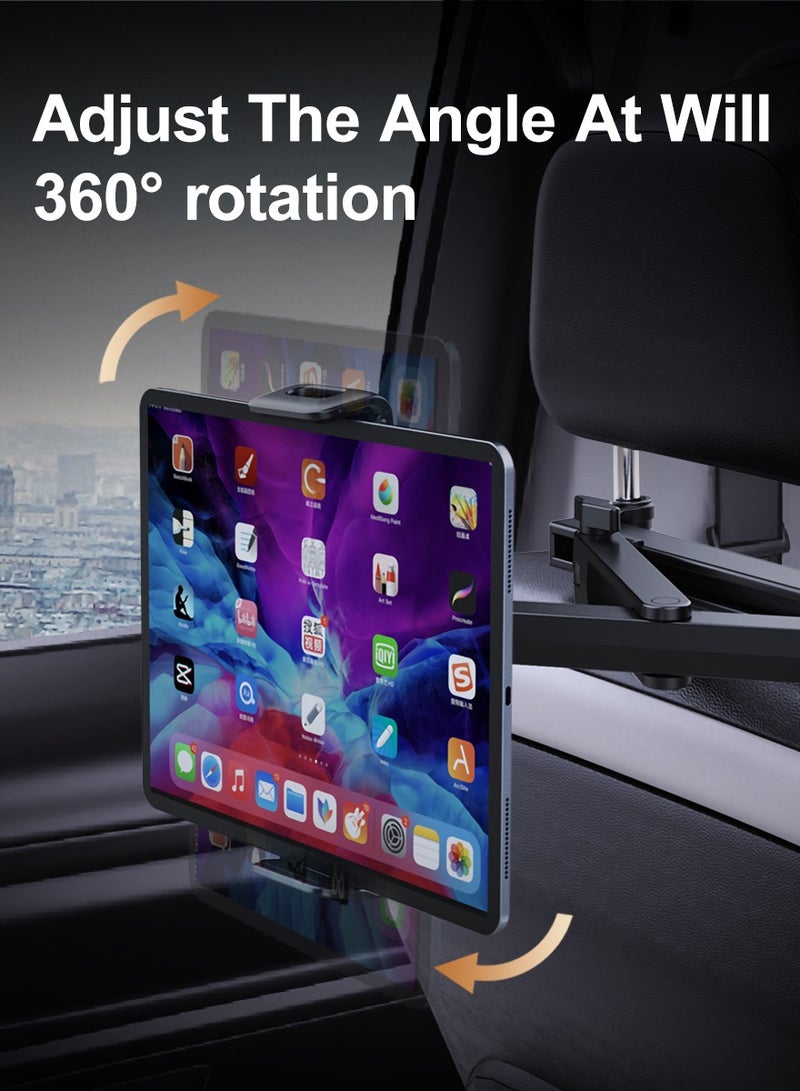 Car Mobile Holder, Tablet stand, Aluminum alloy support arm, More stable, 360° rotation, Installed on the car headrest, Suitable for 5-14 inch smartphones and tablets, Black - Image 4