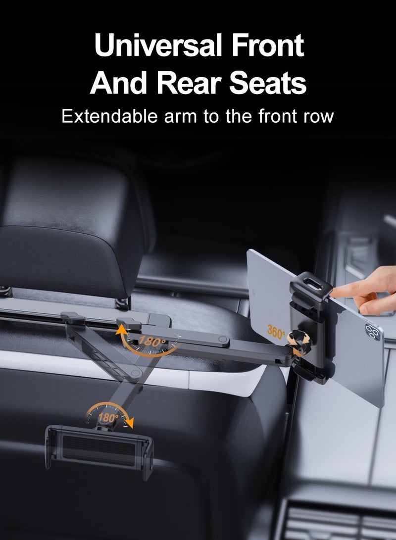 Car Mobile Holder, Tablet stand, Aluminum alloy support arm, More stable, 360° rotation, Installed on the car headrest, Suitable for 5-14 inch smartphones and tablets, Black - Image 5