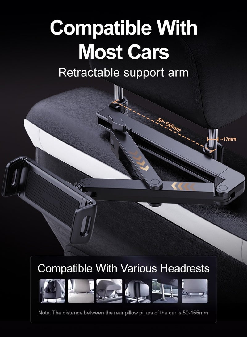 Car Mobile Holder, Tablet stand, Aluminum alloy support arm, More stable, 360° rotation, Installed on the car headrest, Suitable for 5-14 inch smartphones and tablets, Black - Image 2