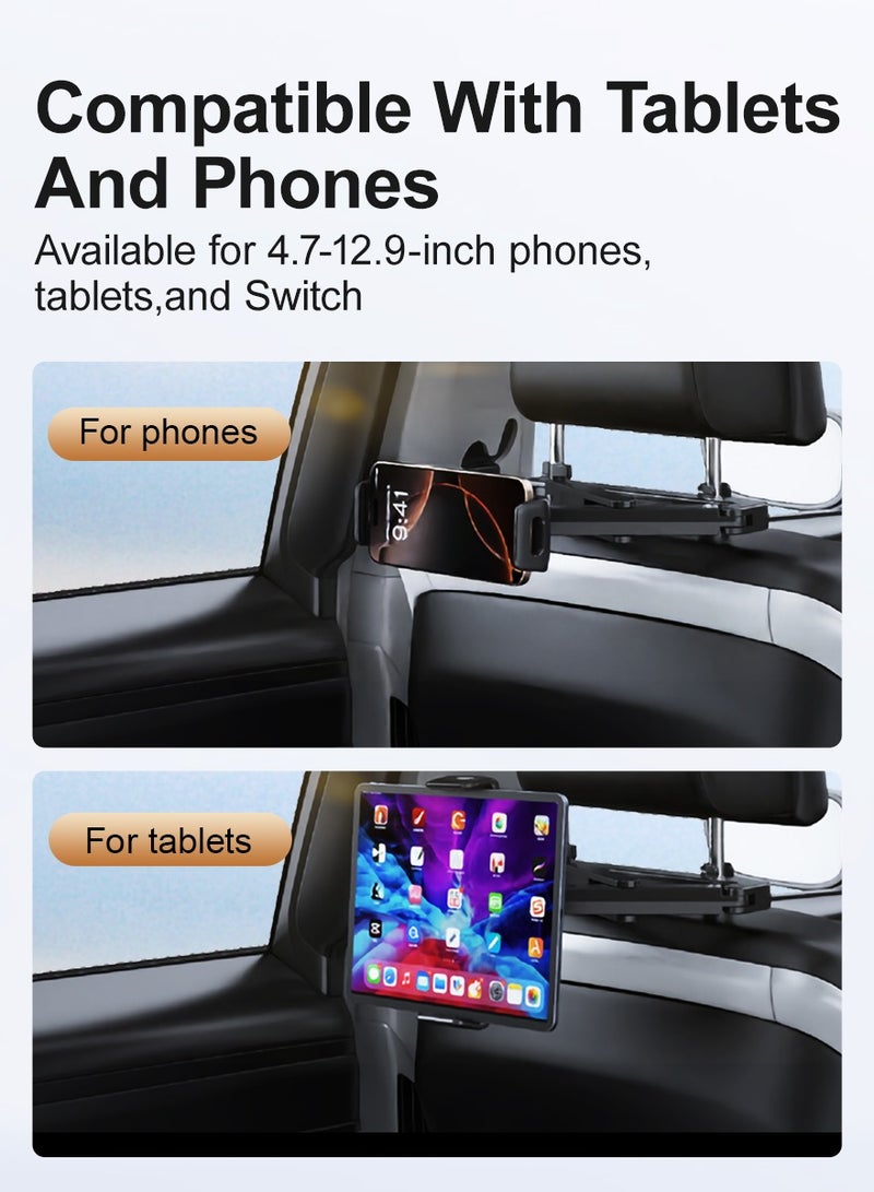 Car Mobile Holder, Tablet stand, Aluminum alloy support arm, More stable, 360° rotation, Installed on the car headrest, Suitable for 5-14 inch smartphones and tablets, Black - Image 3