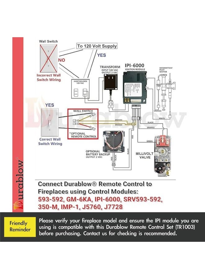 Durablow TS1003 On/Off Gas Fireplace Remote Control Kit + Thermostat + Timer with LCD Screen for Modulating Variable Flame Servo Motor Gas Valves, Replaces Wall Switch | Thermostat Control Module - Image 4
