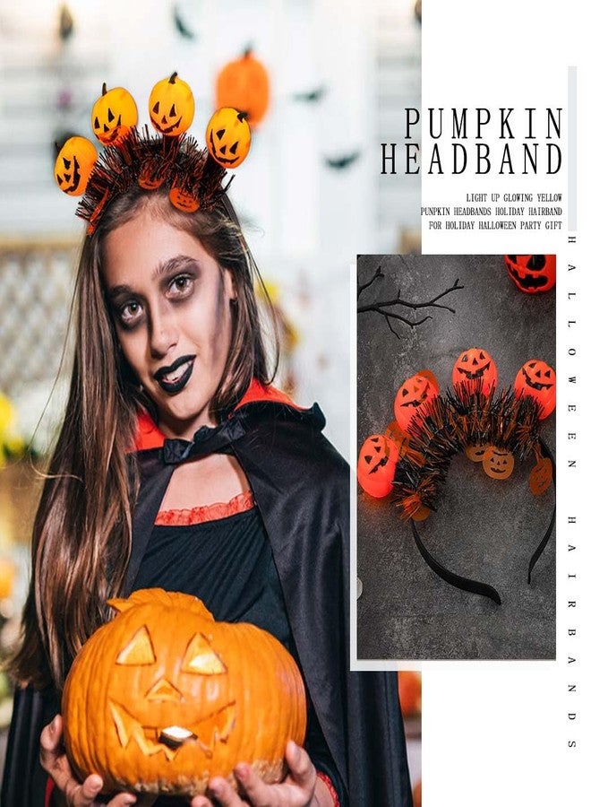 فديزاينر طوق رأس على شكل يقطينة مضيء من Fdesigner، طوق شعر LED للهالوين، طوق رأس متوهج، قطعة رأس لطيفة للعطلات للنساء (برتقالي) - Image 3