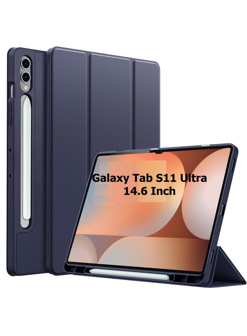 Case for Samsung Galaxy Tab S11 Ultra with S Pen Holder, Soft TPU Tri-Fold Stand Protective Tablet Cover, Auto Wake/Sleep for Tab S11 Ultra 14.6 inches - Image 1