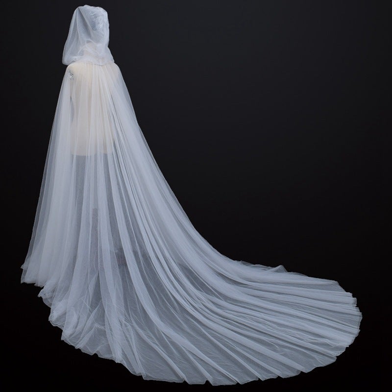 New Halloween Sheer Cloak Vampire Bride Hooded Cape WomenWedding dress long cloak White-free size Wedding dress long cloak White-free size