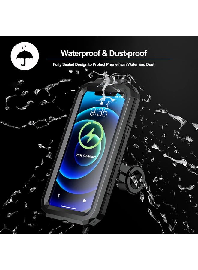 iMESTOU Waterproof IP67 Motorcycle Phone Mount Wireless/USB C Charger Handlebar Cellphone Holder Quick Charge for 5.5"-6.8" Phones, Work by Wiring to 12/24V Vehicles or Plugging to USB A Sockets - Image 5