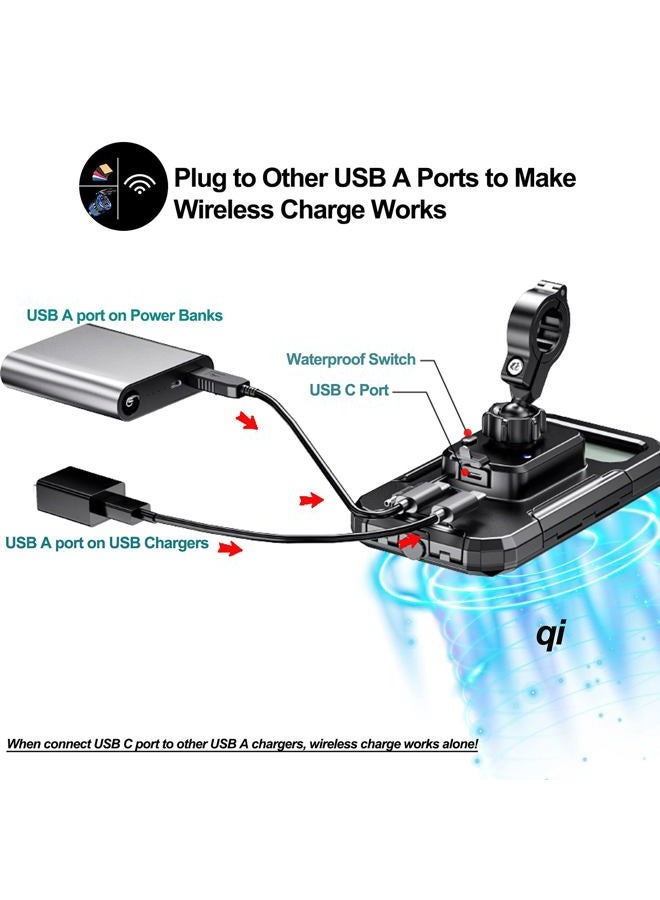 iMESTOU Waterproof IP67 Motorcycle Phone Mount Wireless/USB C Charger Handlebar Cellphone Holder Quick Charge for 5.5"-6.8" Phones, Work by Wiring to 12/24V Vehicles or Plugging to USB A Sockets - Image 3