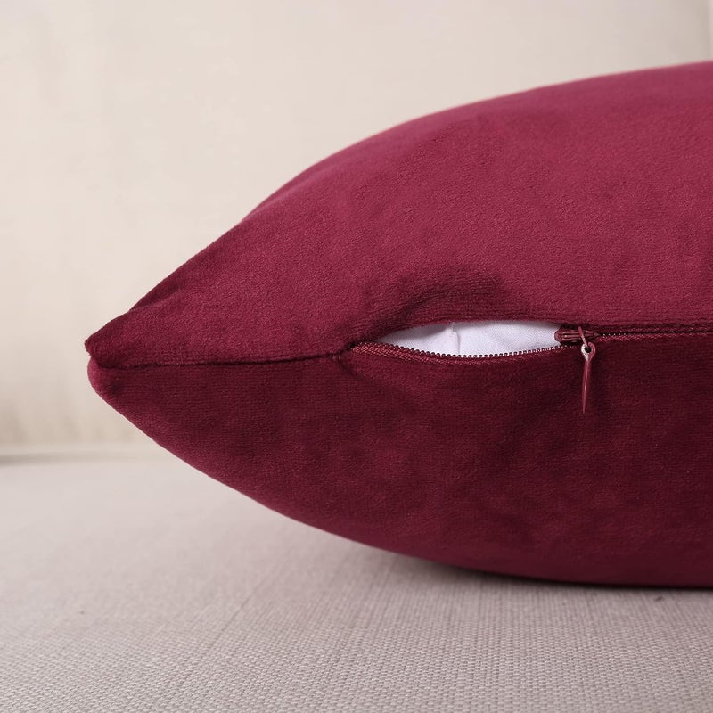 MZPSO Pack of 2, Velvet Super Soft Solid Decorative Square Throw Pillow Covers Set Cushion Case for Sofa Bedroom Car 12 x 20 Inch 30 x 50 cm Wine Red - Image 4