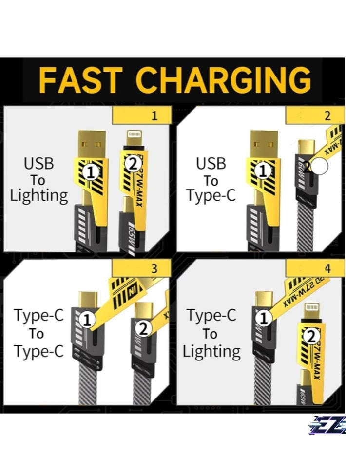 Raxoom "4-in-1 Convertible Metal Fast Data Cable â€“ 65W Braided 3.9ft USB-C, USB-A, Multiple Charging Cable for iPhone, iPad, MacBook Pro, AirPods, Samsung, Android (1.2M)"  - Image 2