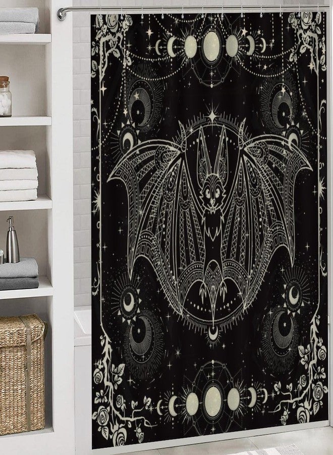 FBMLBRB Brebasf Abstract Modern Art Bat 4 Pieces Shower Curtain Set, Vintage Gothic Galactic Universe Floral Rose Full Moon Non-Slip Rugs Toilet Lid Cover Bath Mat and Bathroom Curtain - Image 5