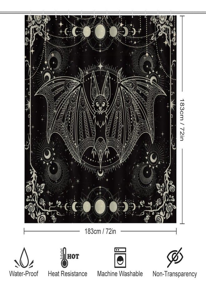 FBMLBRB Brebasf Abstract Modern Art Bat 4 Pieces Shower Curtain Set, Vintage Gothic Galactic Universe Floral Rose Full Moon Non-Slip Rugs Toilet Lid Cover Bath Mat and Bathroom Curtain - Image 2