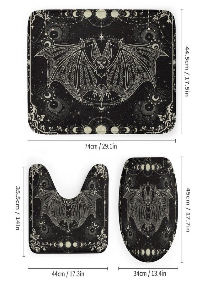 FBMLBRB Brebasf Abstract Modern Art Bat 4 Pieces Shower Curtain Set, Vintage Gothic Galactic Universe Floral Rose Full Moon Non-Slip Rugs Toilet Lid Cover Bath Mat and Bathroom Curtain - Image 3