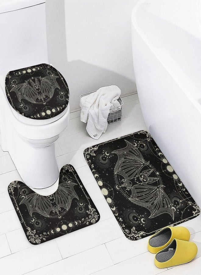 FBMLBRB Brebasf Abstract Modern Art Bat 4 Pieces Shower Curtain Set, Vintage Gothic Galactic Universe Floral Rose Full Moon Non-Slip Rugs Toilet Lid Cover Bath Mat and Bathroom Curtain - Image 4