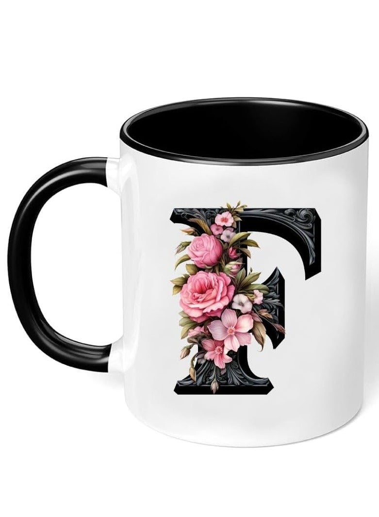 RYN® Ceramic Coffee Mug with Initial Design Printed Gift for Coffee and Tea Lovers 11 Oz  alphabet F - Image 1