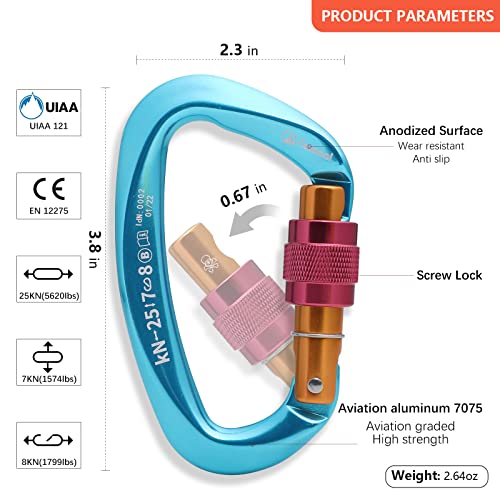 CAMNAL Heavy Duty Carabiner UIAA Certified Locking Carabiner 25KN (About 5620 lbs) Screw Lock Carabiner D Shape Carabiner Clip for Rock Climbing, Mountaineer, Aerial Work - Image 5