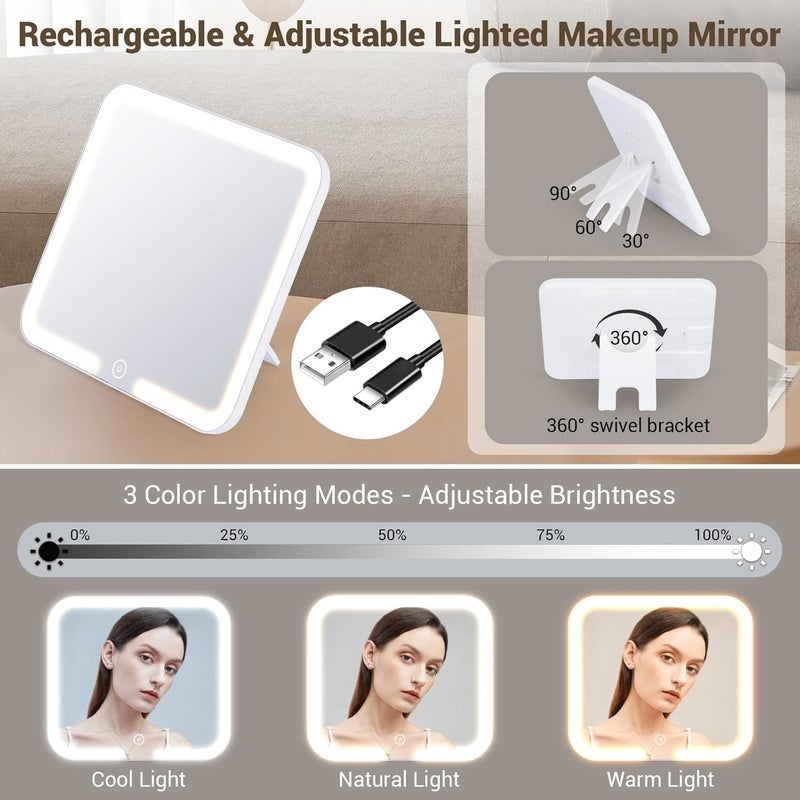 Feelon Cosmetic Bag with Rechargeable 3 Adjustable Color Brightness LED Mirror and Makeup Bag Included Travel Makeup Vanity Bag and Adjustable Dividers Black - Image 4