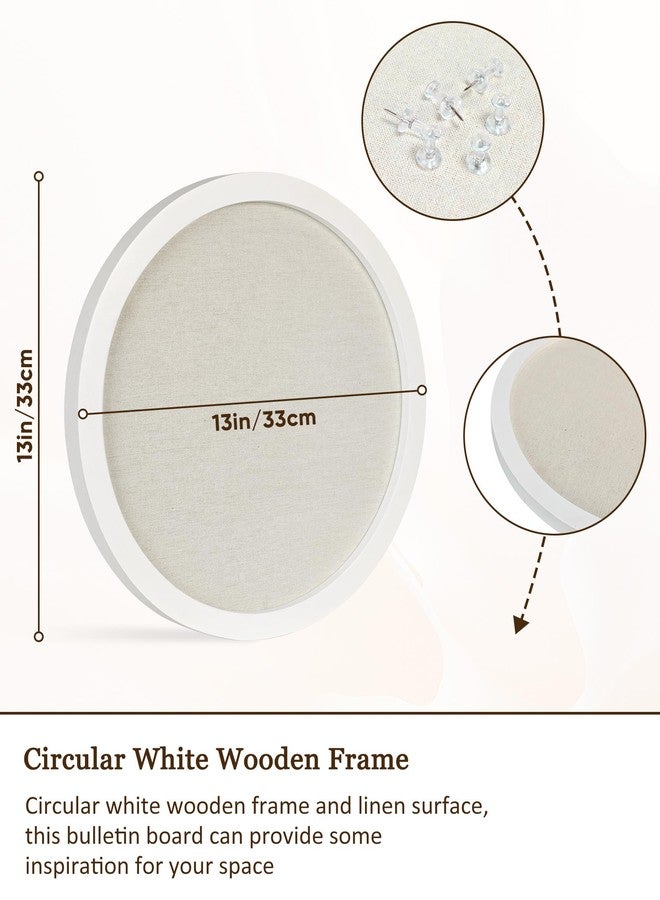 Aitakatta Small Round Bulletin Board with Linen, 13 inches Diameter Bulletin Board with White Wood Frame, Decorative Hanging Pin Board Vision Board Message Board for Office School Home Decor(3333,1p) - Image 2