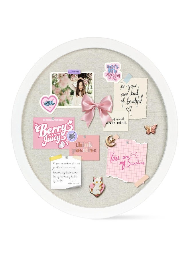Aitakatta Small Round Bulletin Board with Linen, 13 inches Diameter Bulletin Board with White Wood Frame, Decorative Hanging Pin Board Vision Board Message Board for Office School Home Decor(3333,1p) - Image 1