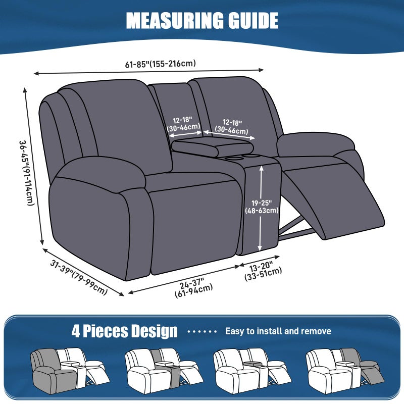 TAOCOCO Reclining Loveseat with Middle Console Slipcover, 4 Piece Polyester Fabric Stretch Loveseat Reclining Sofa Covers (Black, 2 Seat Recliner Cover with Console) - Image 3