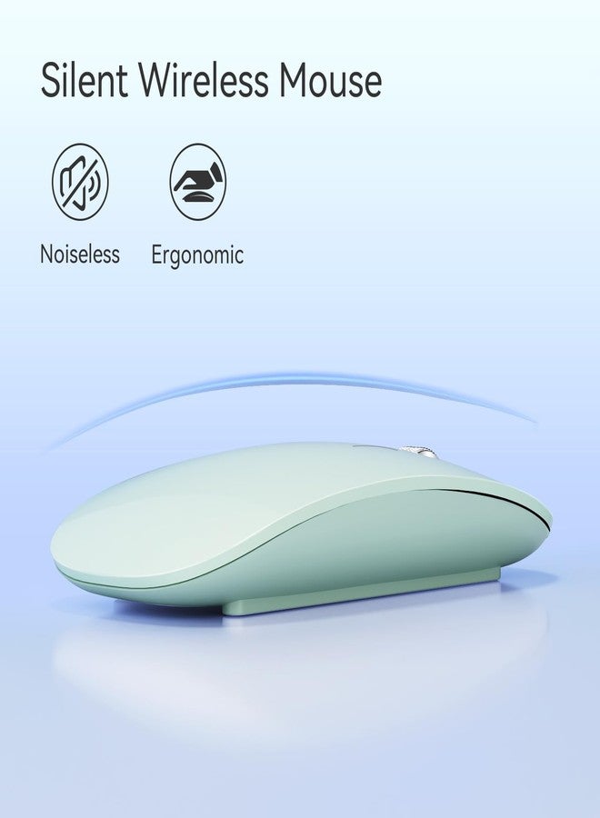TENMOS M18 Bluetooth Mouse, USB C Rechargeable Wireless Mouse, Triple Mode (Dual Bluetooth+USB) Computer Silent Mice Portable with USB Receiver and Type C Adapter for Laptop/MacBook/iPad/PC - Green - Image 5