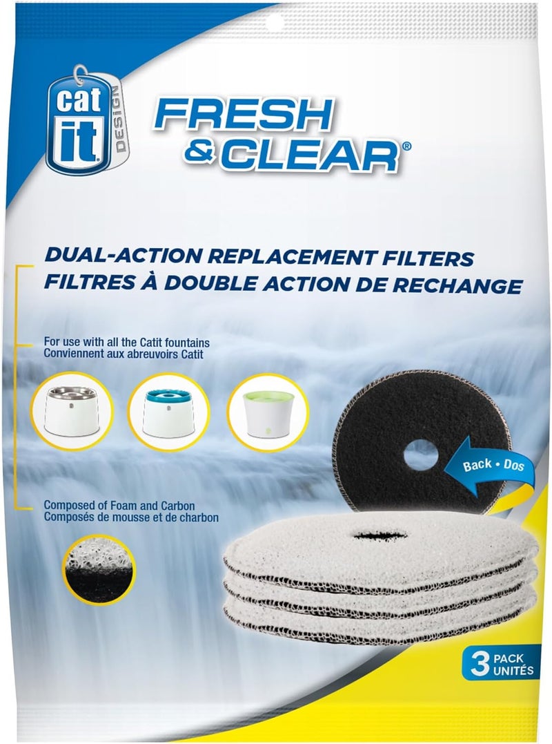 Design Fresh & Clear Replacement Filters for Cat Water Fountain – Triple Action Filtration for Clean, Odor-Free Water – Compatible with Flower Fountain Series