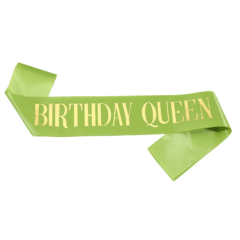 Birthday Queen Sash Satin Gold Belt JD054 Green Gold