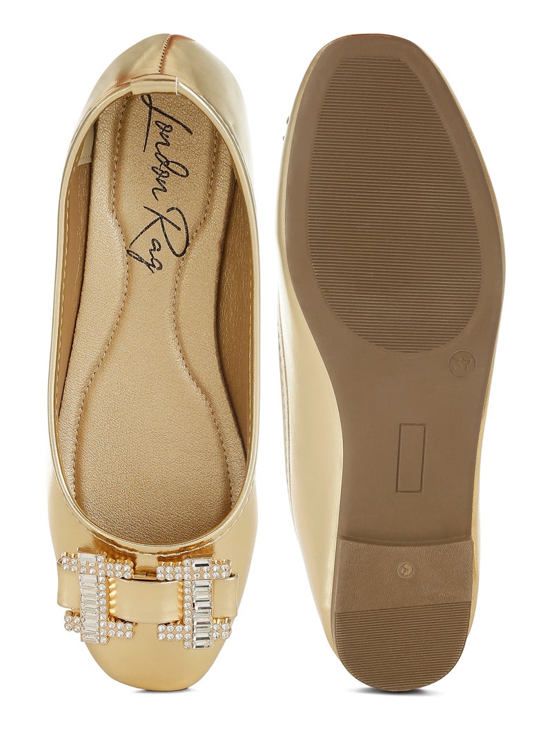 لندن راج راقصة باليه معدنية بإبزيم من أحجار الراين باللون الذهبي - Image 4