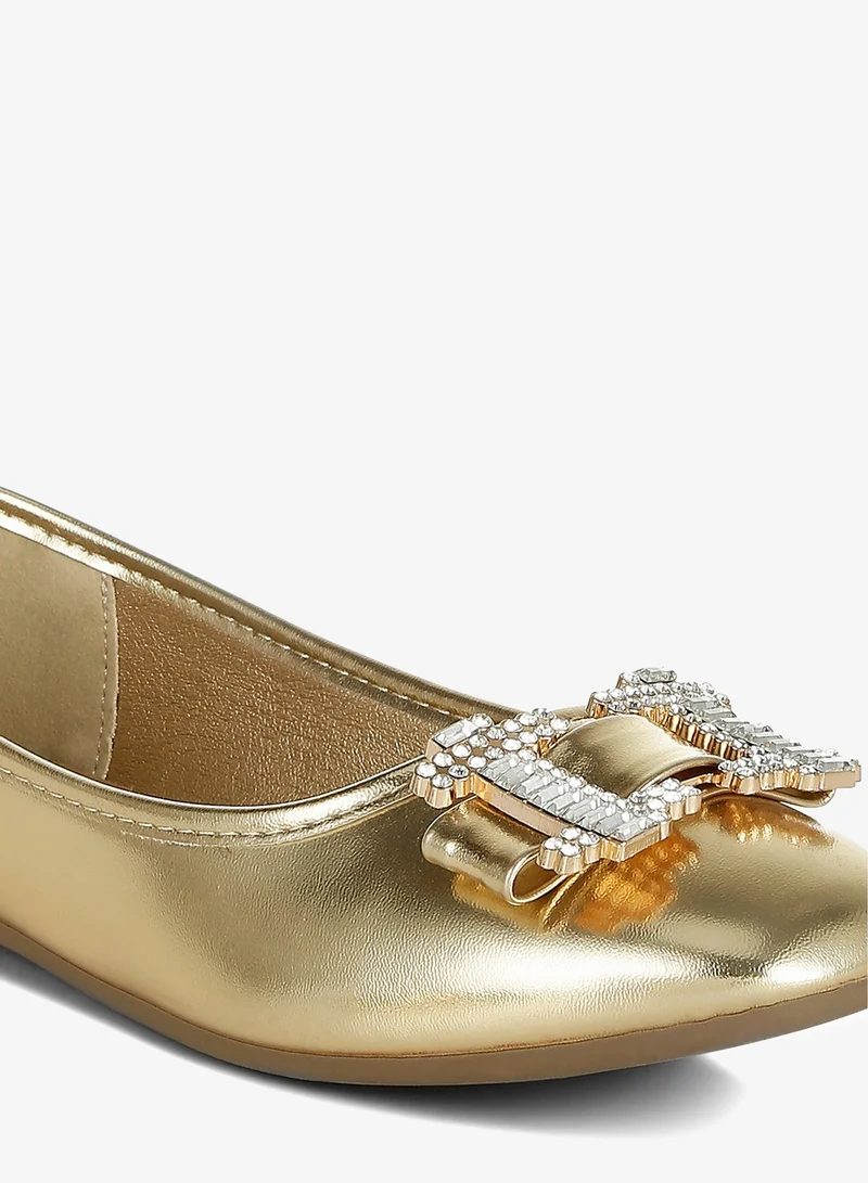 London Rag Gold Rhinestone Buckle Metallic Ballerinas in Gold for Women | Best Price UAE