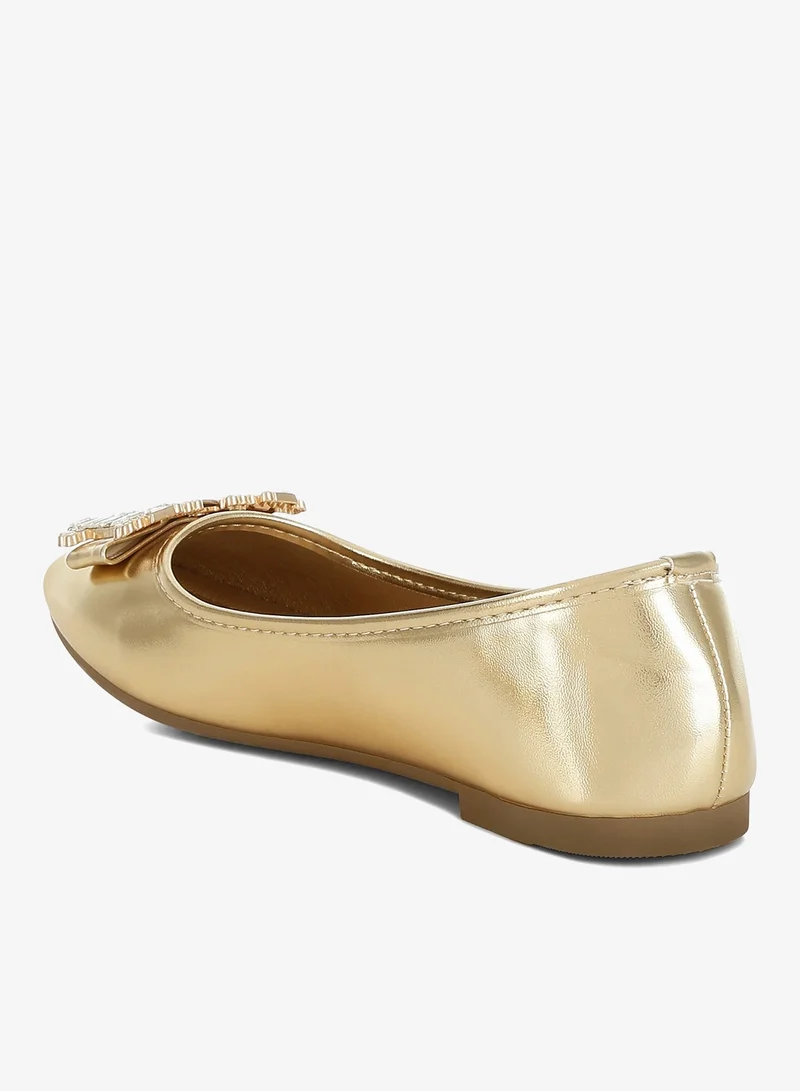 London Rag Gold Rhinestone Buckle Metallic Ballerinas in Gold for Women | Best Price UAE