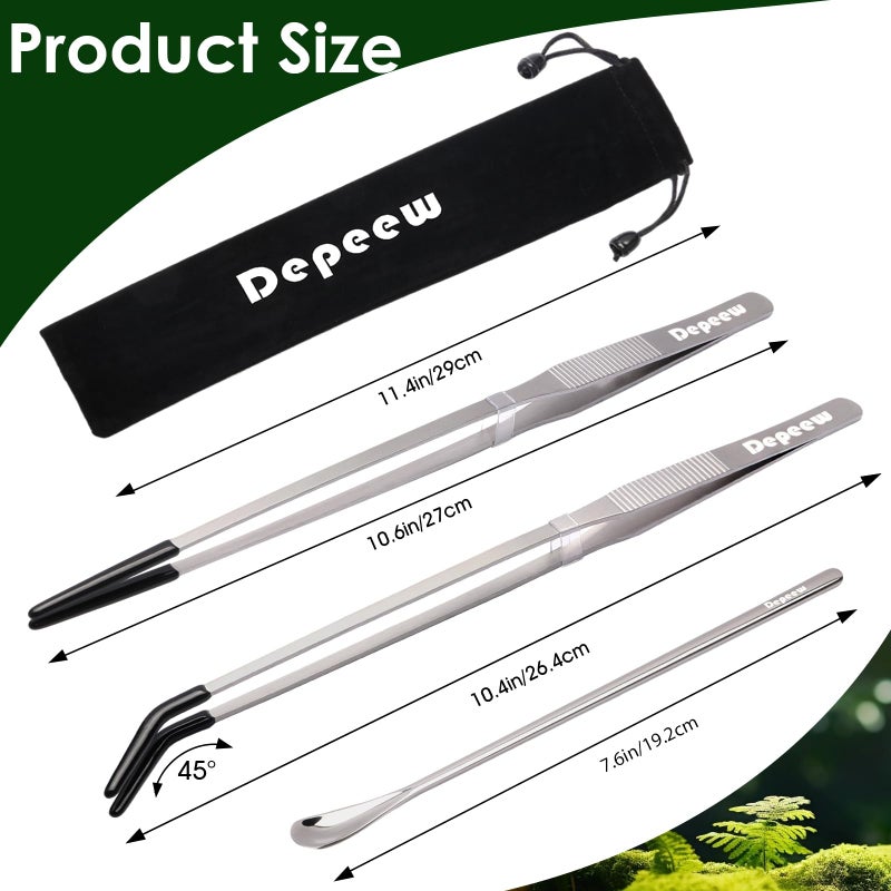 Depeew Reptile Feeding Tongs Long Tweezers, 4 Pack Stainless Steel Reptile Tweezers Set, 10.6" Straight & Curved Tweezers with Soft Rubber Tip, for Aquarium Terrarium, Crafts, Reptile Tank Accessories - Image 4
