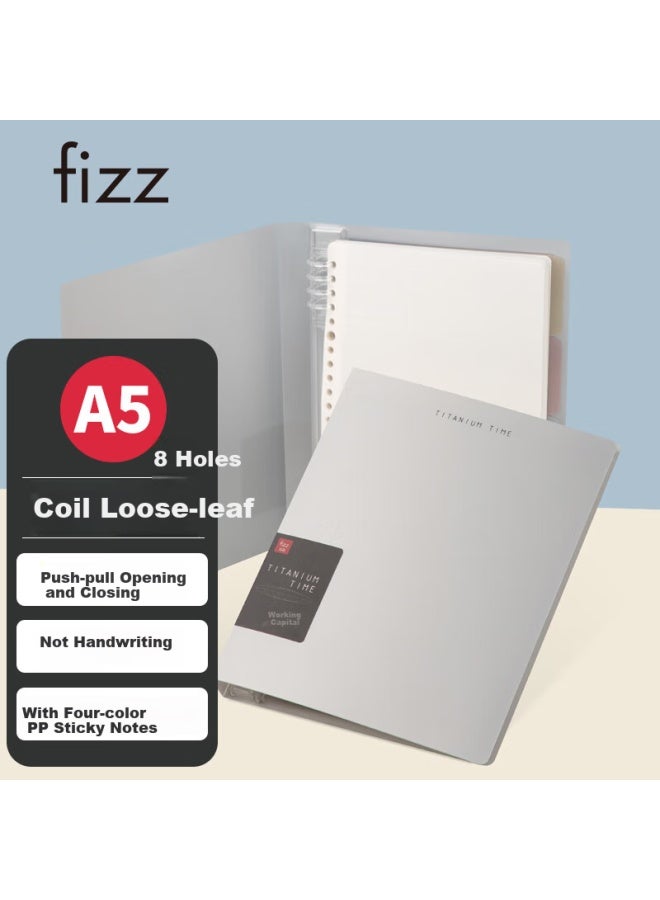 Fizz Stationery, A5/60 Sheets/detachable Spiral-bound Pp Cover, Four-color Sticky Notes, Memo Pad, Notebook, Journal, Diary, Study Notebook, Gray And Silver Fz33729