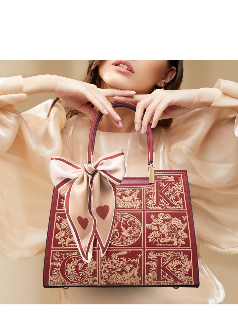 SOLARAE Leather Satchel Handbag for Women -Stylish Vintage Tote Shoulder Bag with Embroidery, Top Handle, and Crossbody Option - Image 2